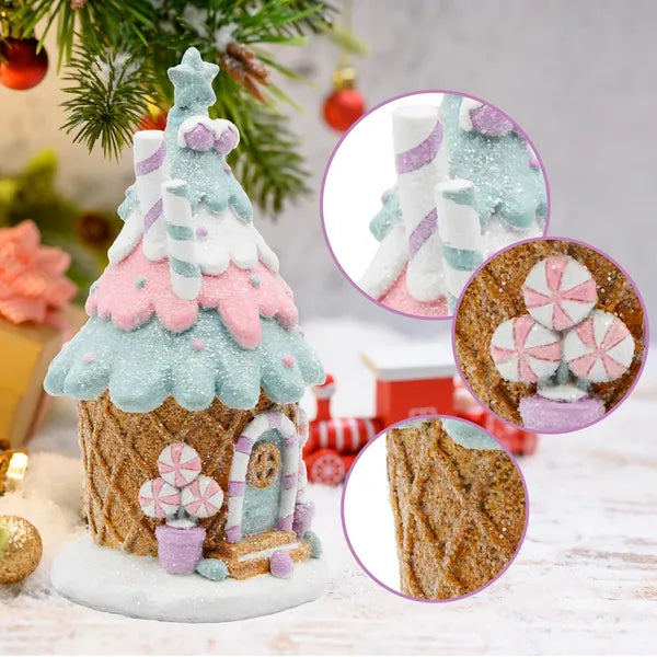Pastel Pink Gingerbread House Decorations - Christmas Village Decor