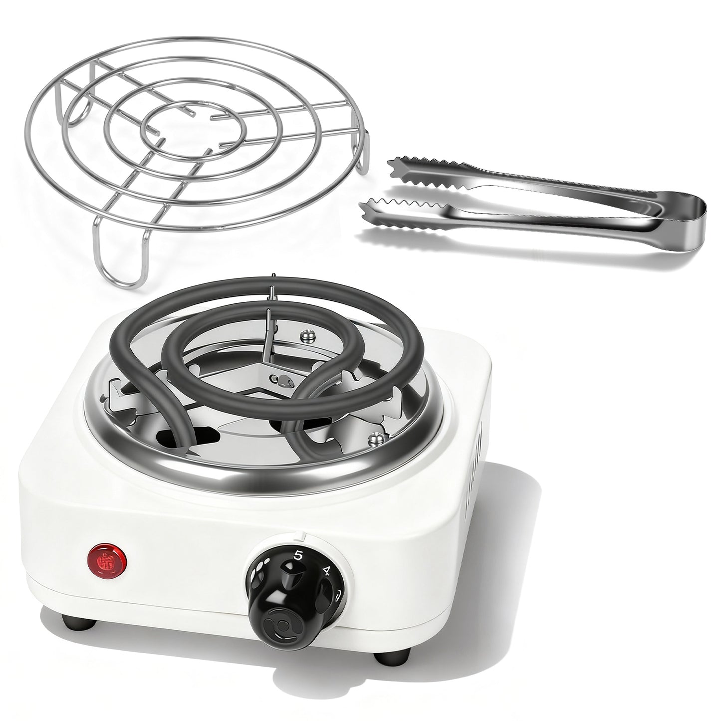 500W Electric Charcoal Burner with Thermostat Control & Tongs