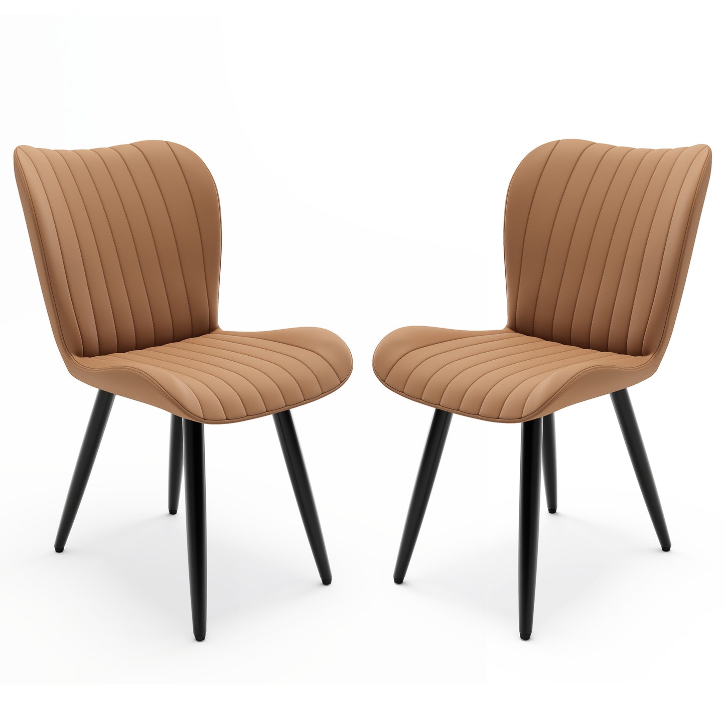 Modern PU Leather Dining Chairs - Set of 2, Brown