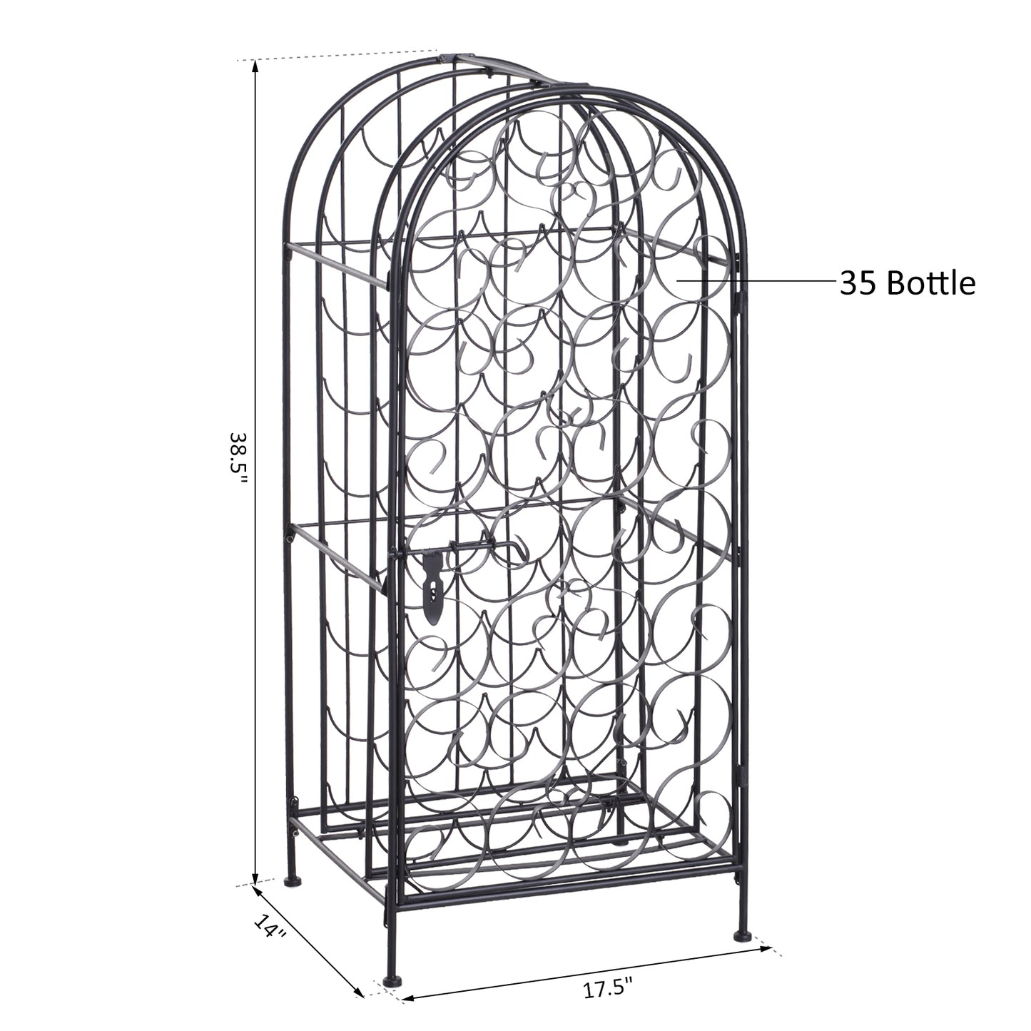 Wrought Iron Wine Rack Cabinet for 35 Bottles - Black
