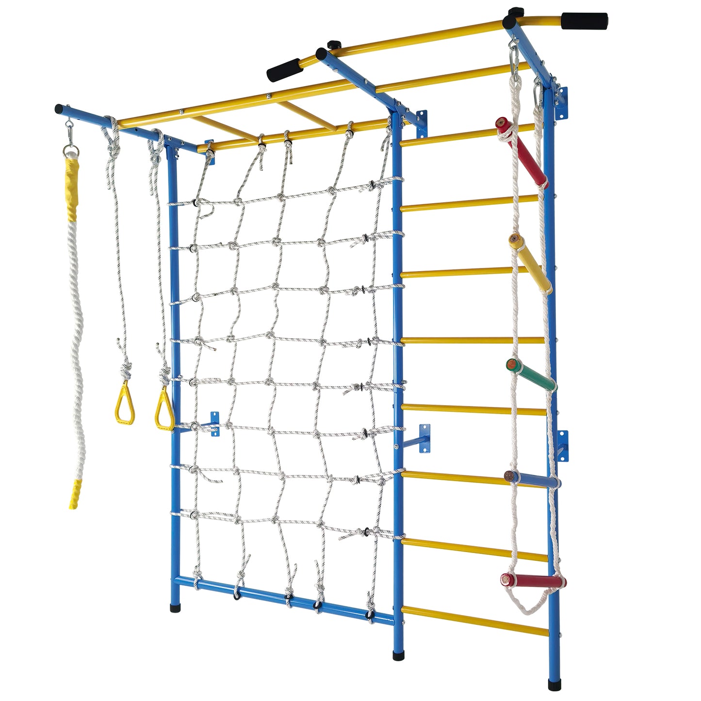7-in-1 Indoor Playground Wall Gym with Monkey Bars & Gymnastic Rings