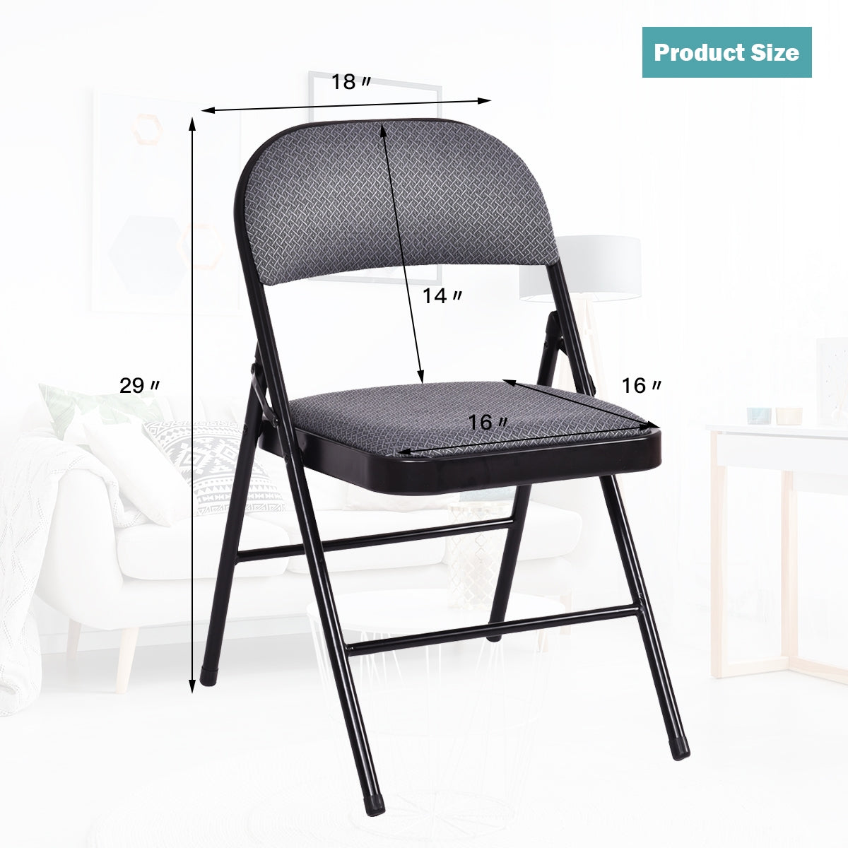 4-Piece Folding Chairs Set with Padded Seats and Ergonomic Backrest