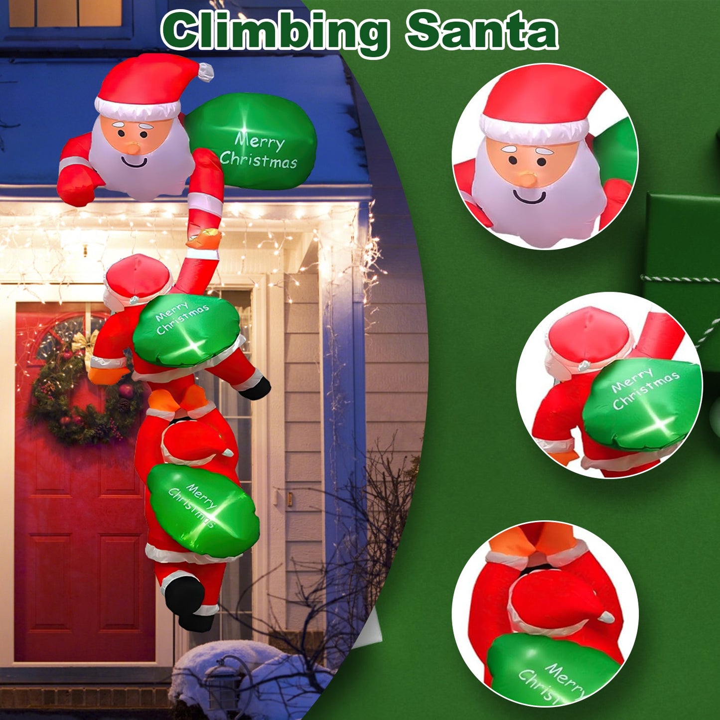 8FT Inflatable Santa Claus with LED Lights - Christmas Decoration