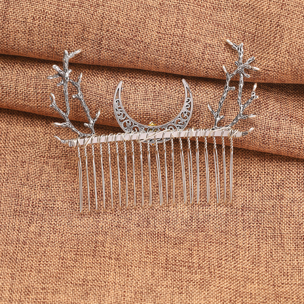 Retro Moon & Branch Hair Comb - Women's Vintage Alloy Hairpin