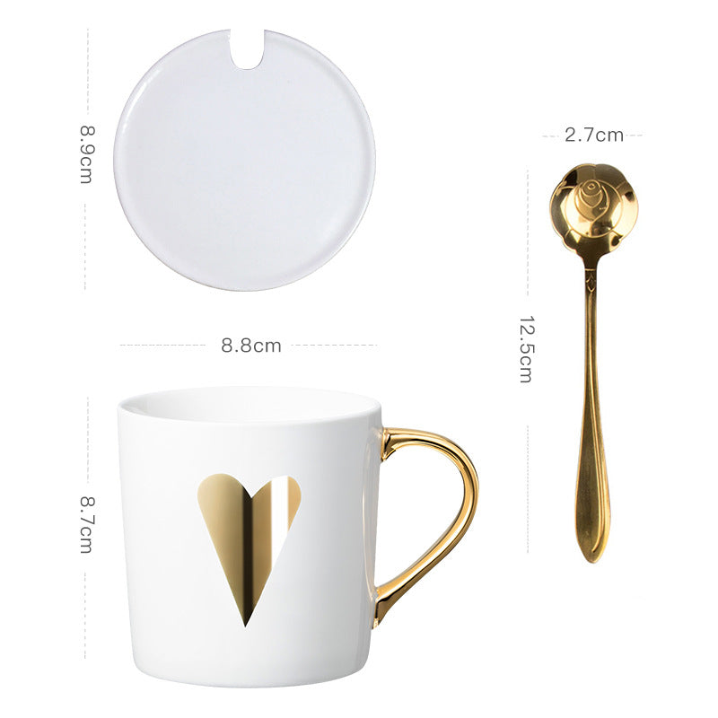 Luxury Coffee Mug with Lid and Spoon - Heart, LOVE, Star Style