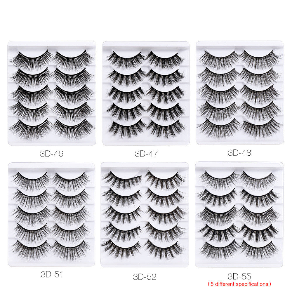 Natural 3D False Eyelashes 5 Pairs - Dense, Curly, Lightweight
