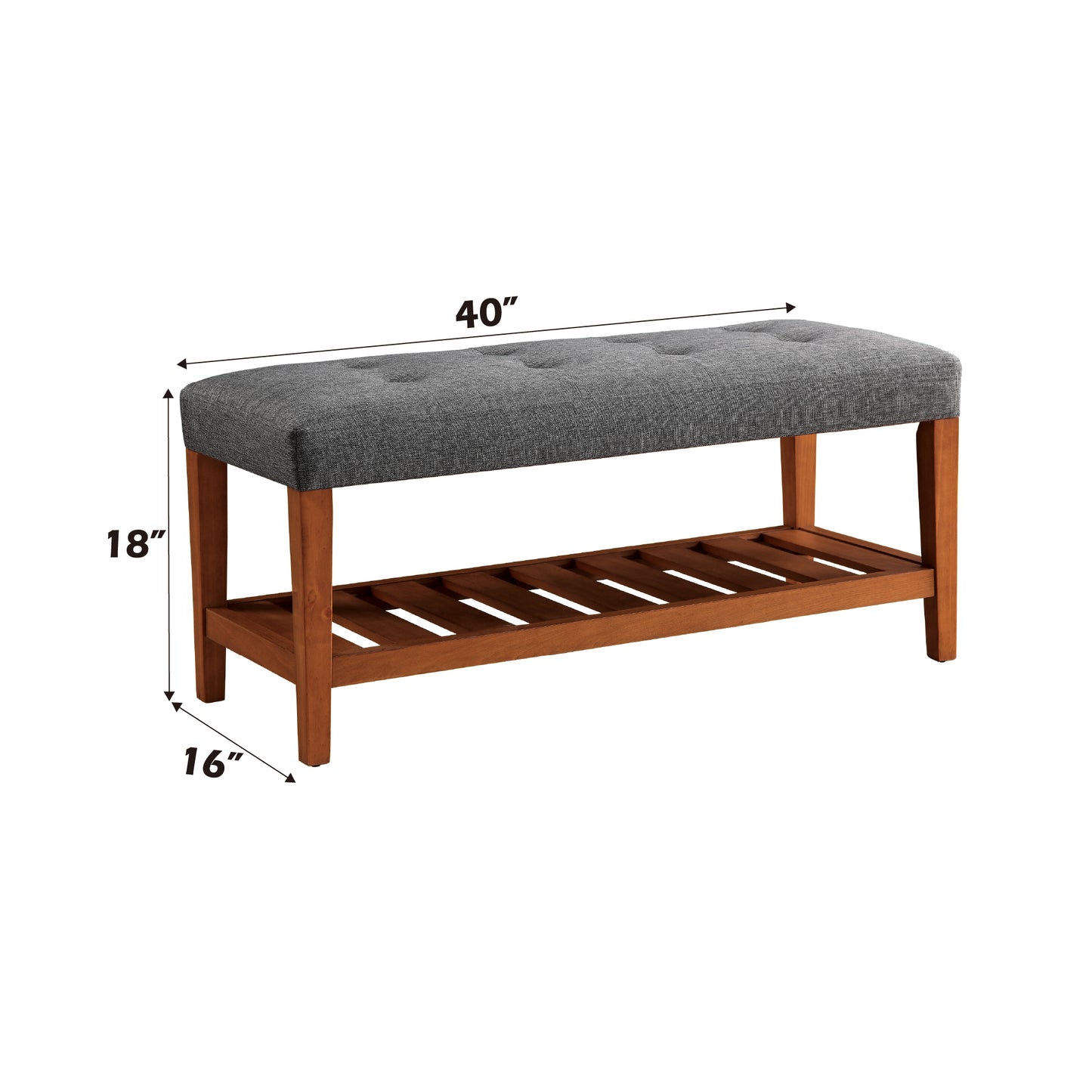 Charla Gray Fabric Bench with Oak Finish - 40" Wide