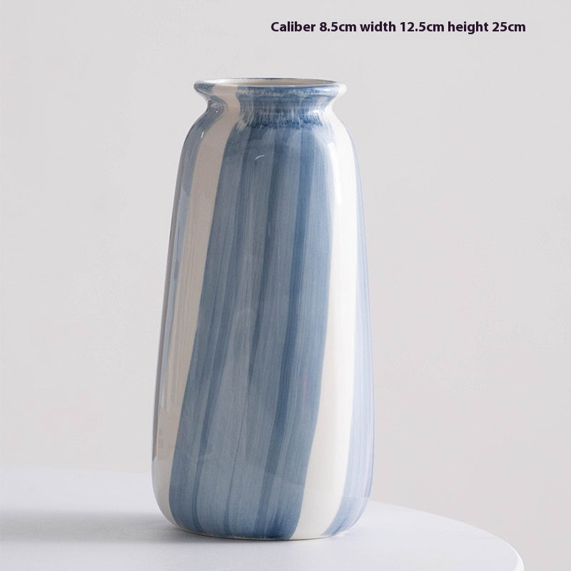Hand Painted Ceramic Vase - Modern Simple Blue Home Decor