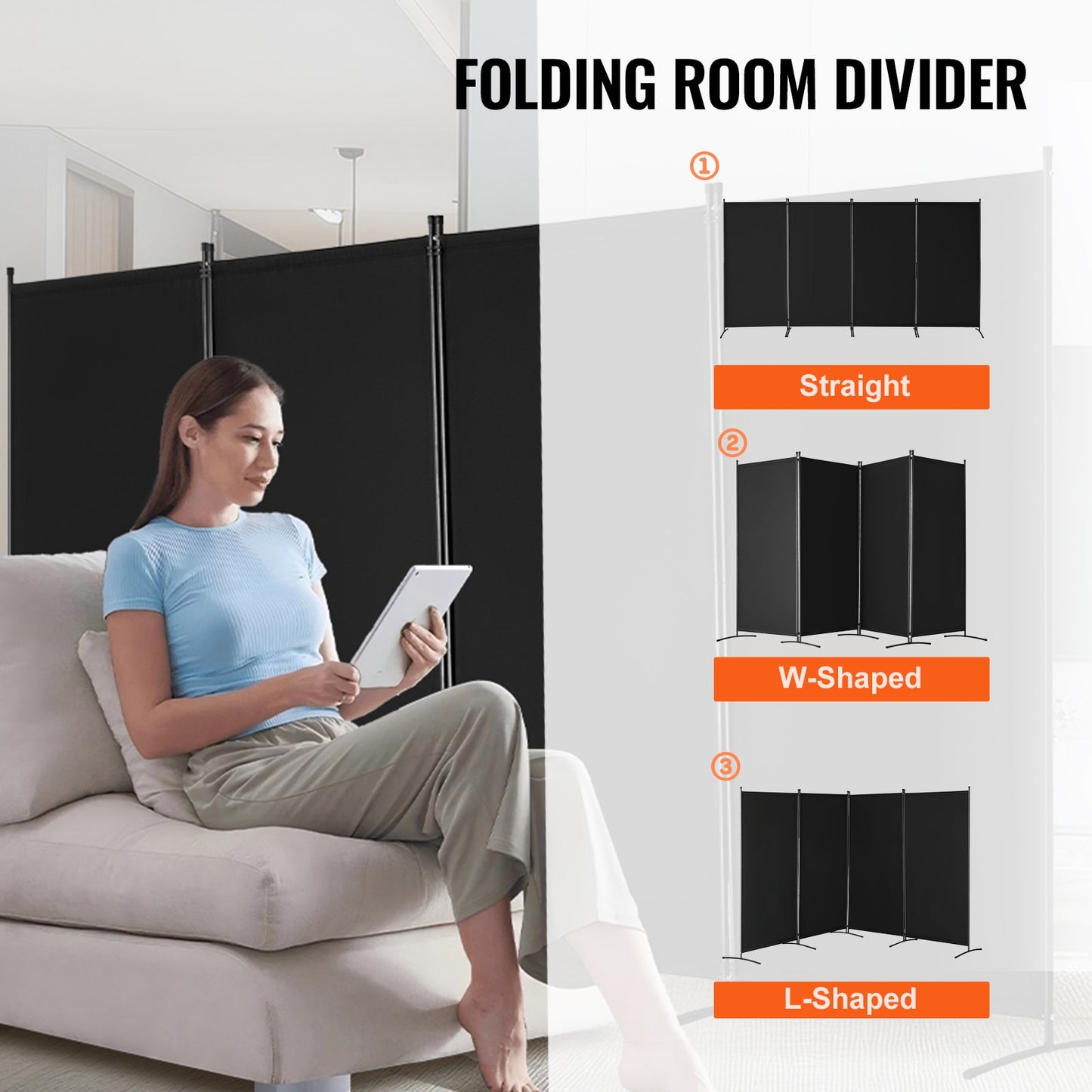 4-Panel Folding Room Divider - Portable Privacy Screen, Black