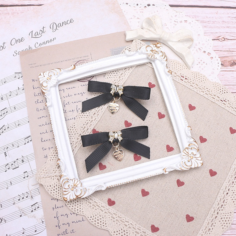 Rhinestone Bow Hair Clips - Small Bowknot Pair