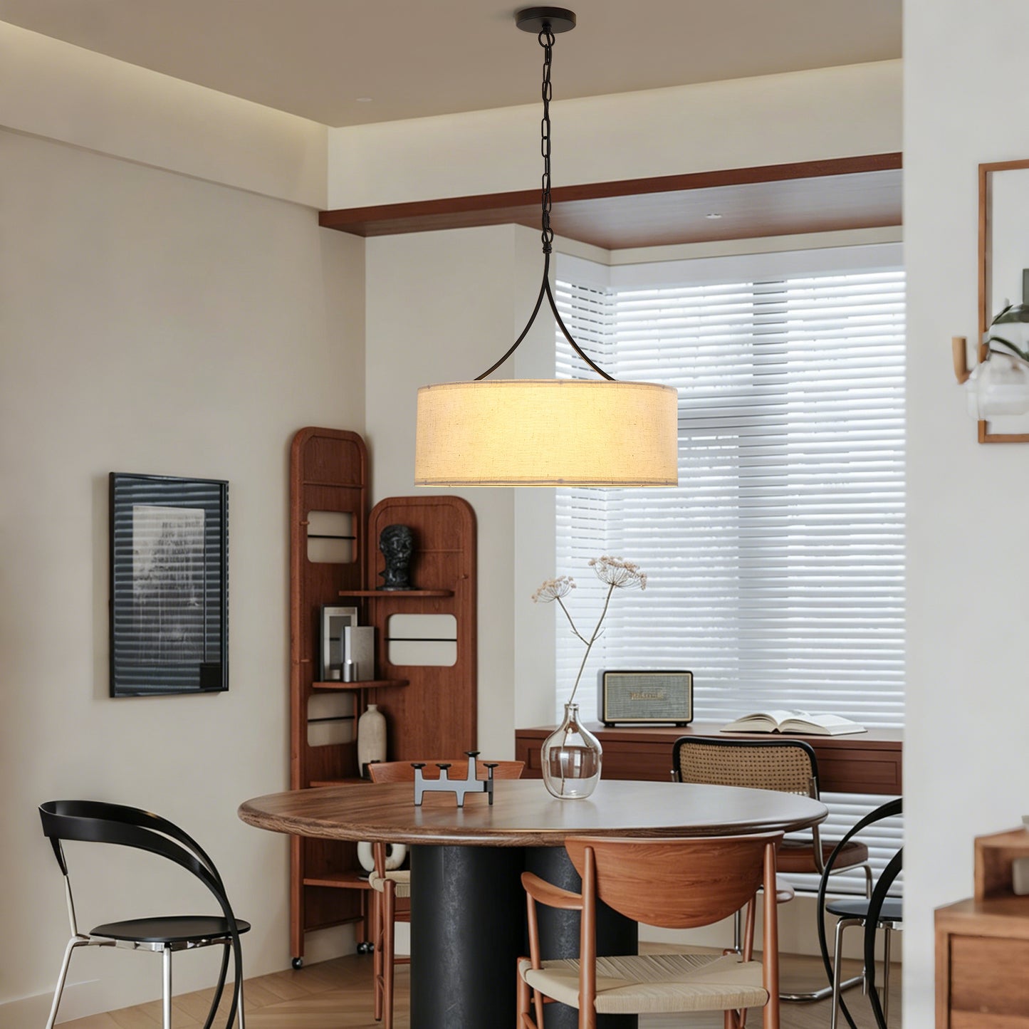 Black Fabric Pendant Light - Adjustable Modern Chandelier for Dining & Living Rooms