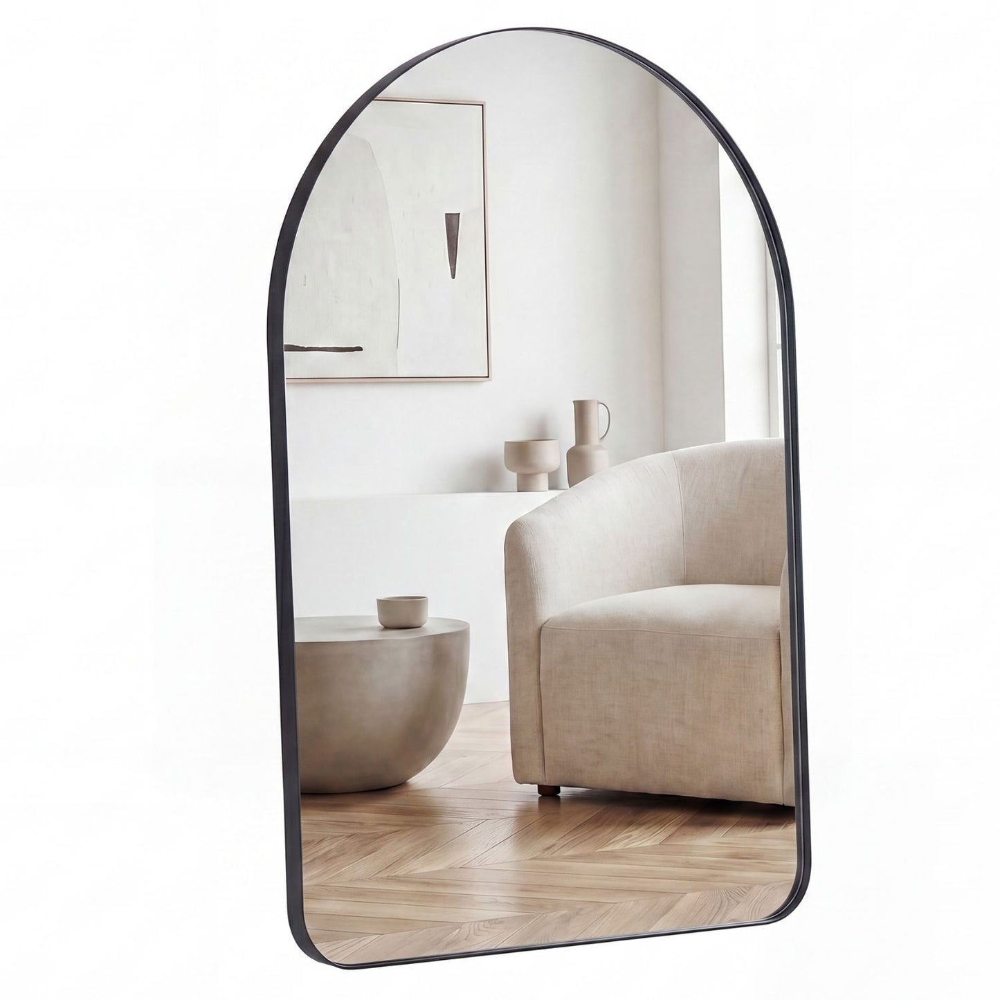 Arched Wall Mirror with Deep Metal Frame - Modern Bathroom Vanity Mirror