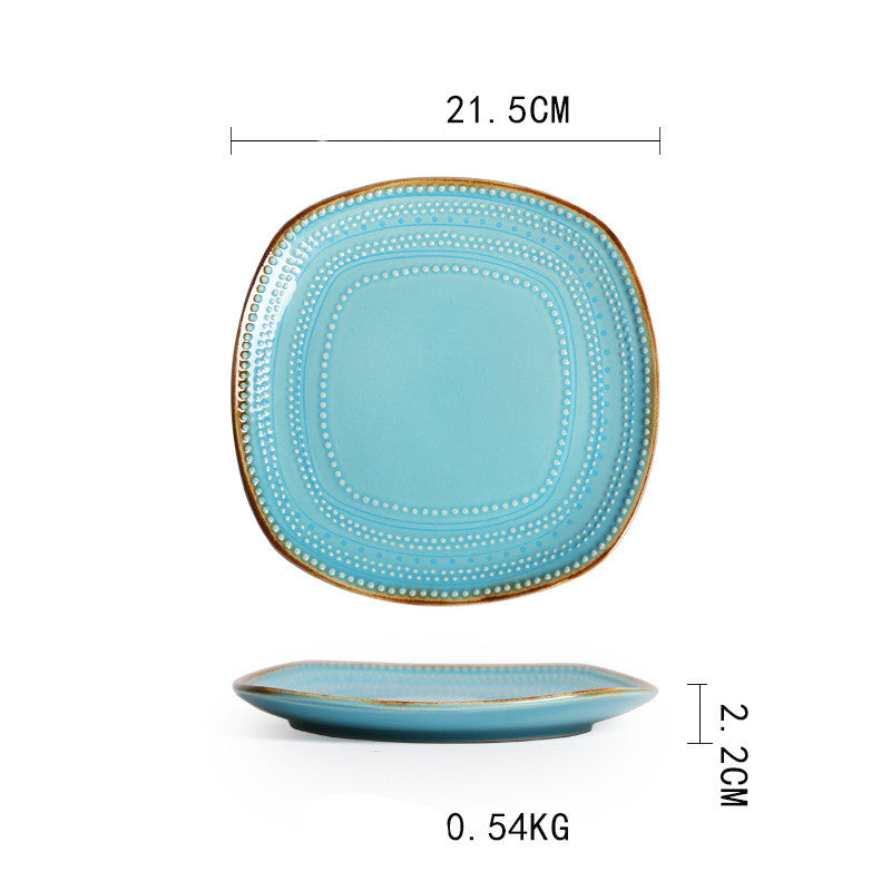 Creative Embossed Ceramic Tableware Set - Salad Bowl & Plates, 4-Piece