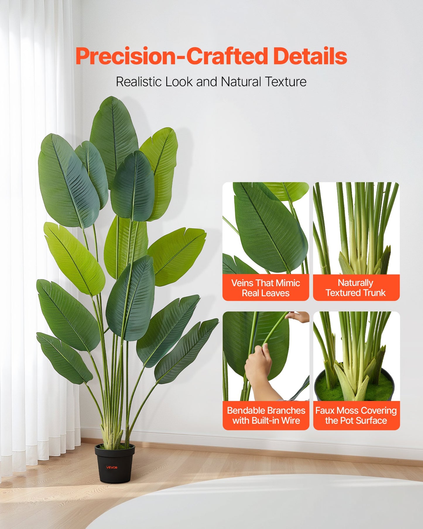 6ft Artificial Bird of Paradise Tree with Pot Indoor Outdoor Faux Plant