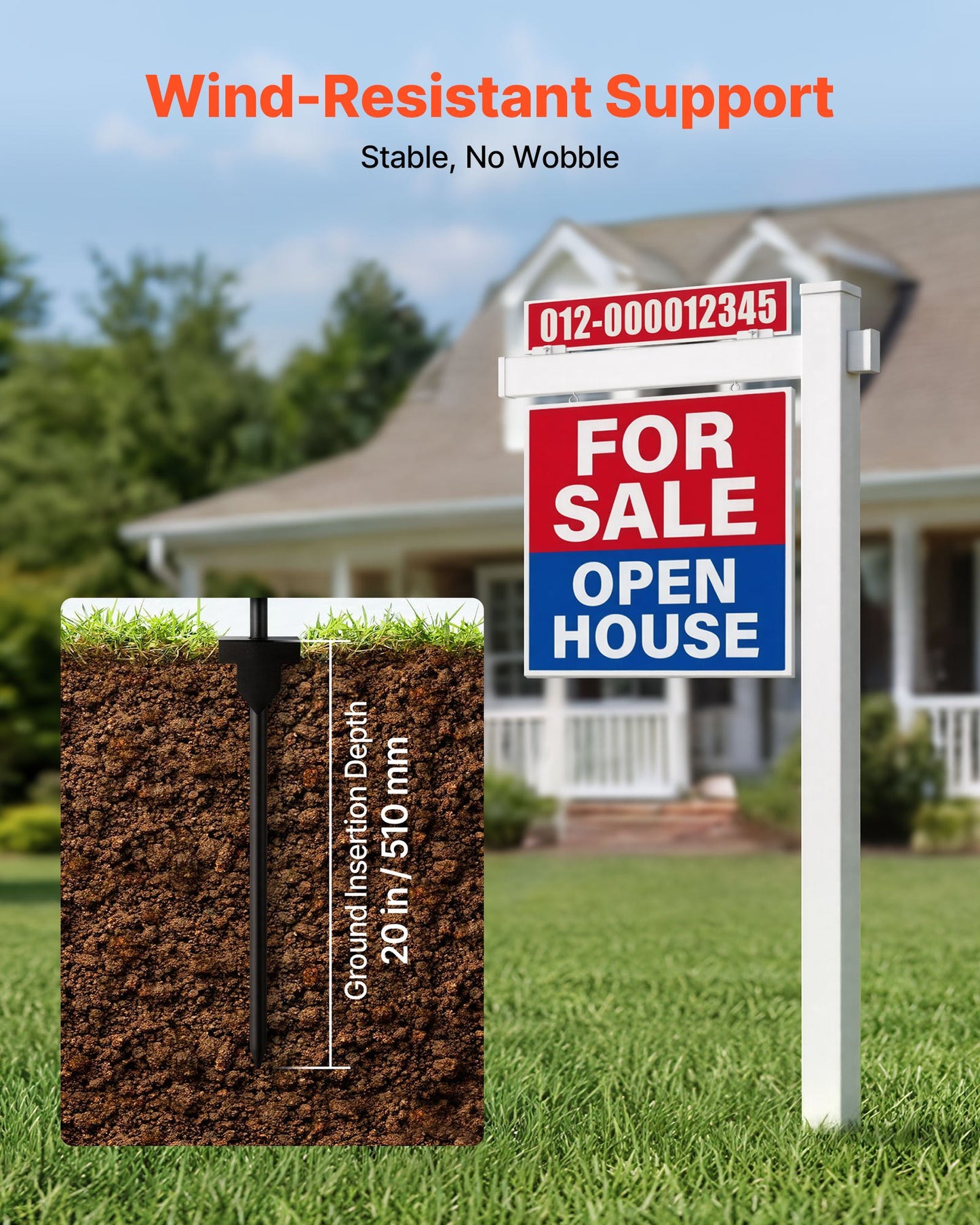 6 Ft Real Estate Sign Post with PVC Holder and Wind-Resistant Design - Black