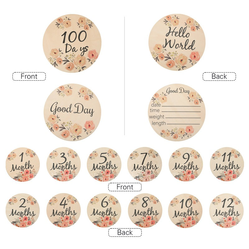 Wooden Flower Milestone Photo Prop Set - Large and Small Disc Decorations