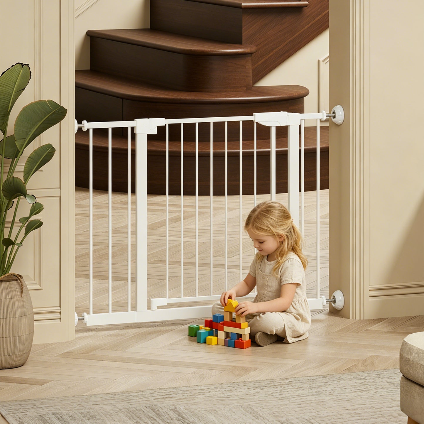 Wide Baby Gate 29.5-45.3" with Walk-Through Design - White