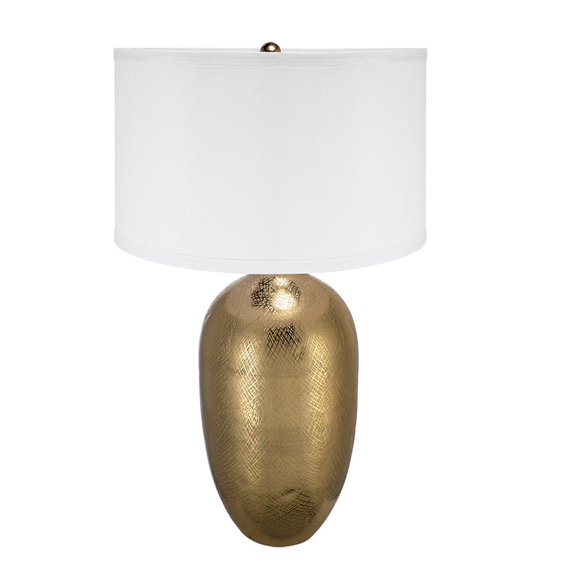 D18x31 Round Aluminum Sheet Gold Table Lamp With White Fabric Shade