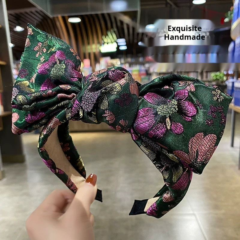 Retro Bow Headband – Jacquard Embroidered Hair Accessory