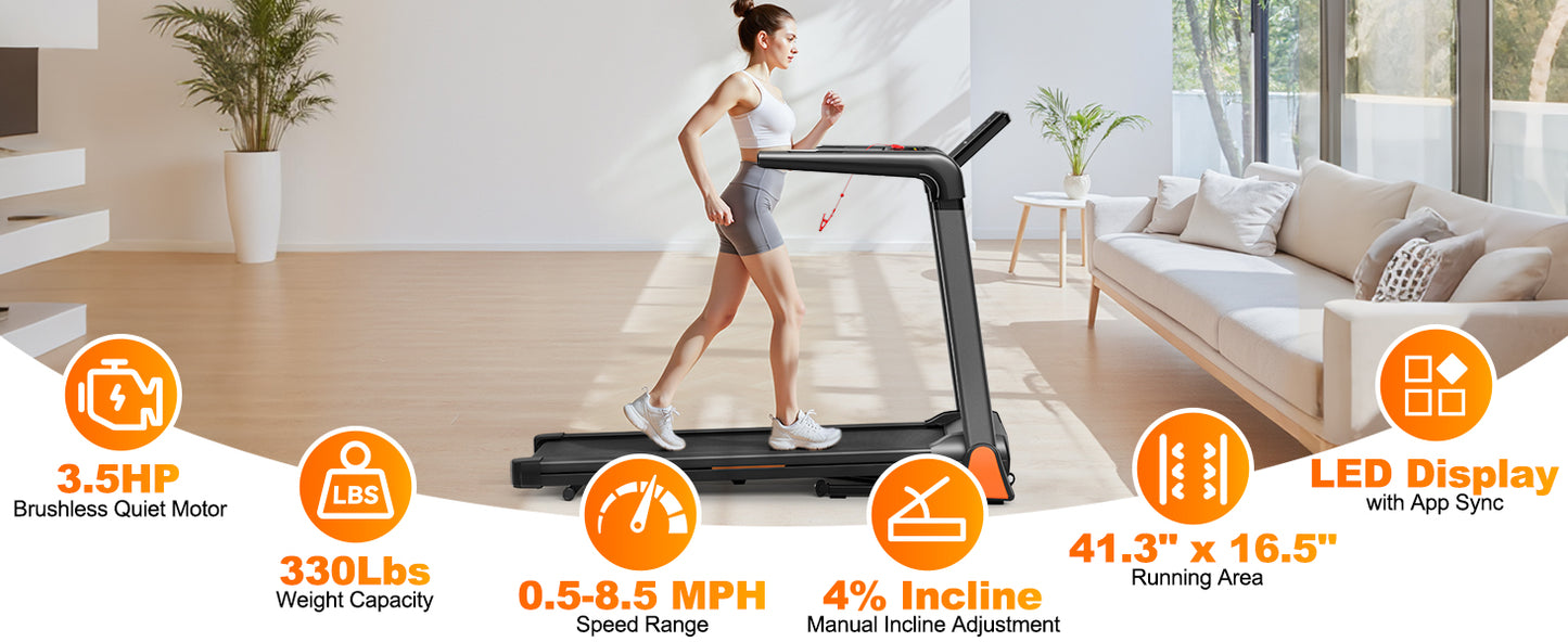 Folding Treadmill - 3.5 HP, 330 lbs Capacity, LED Display