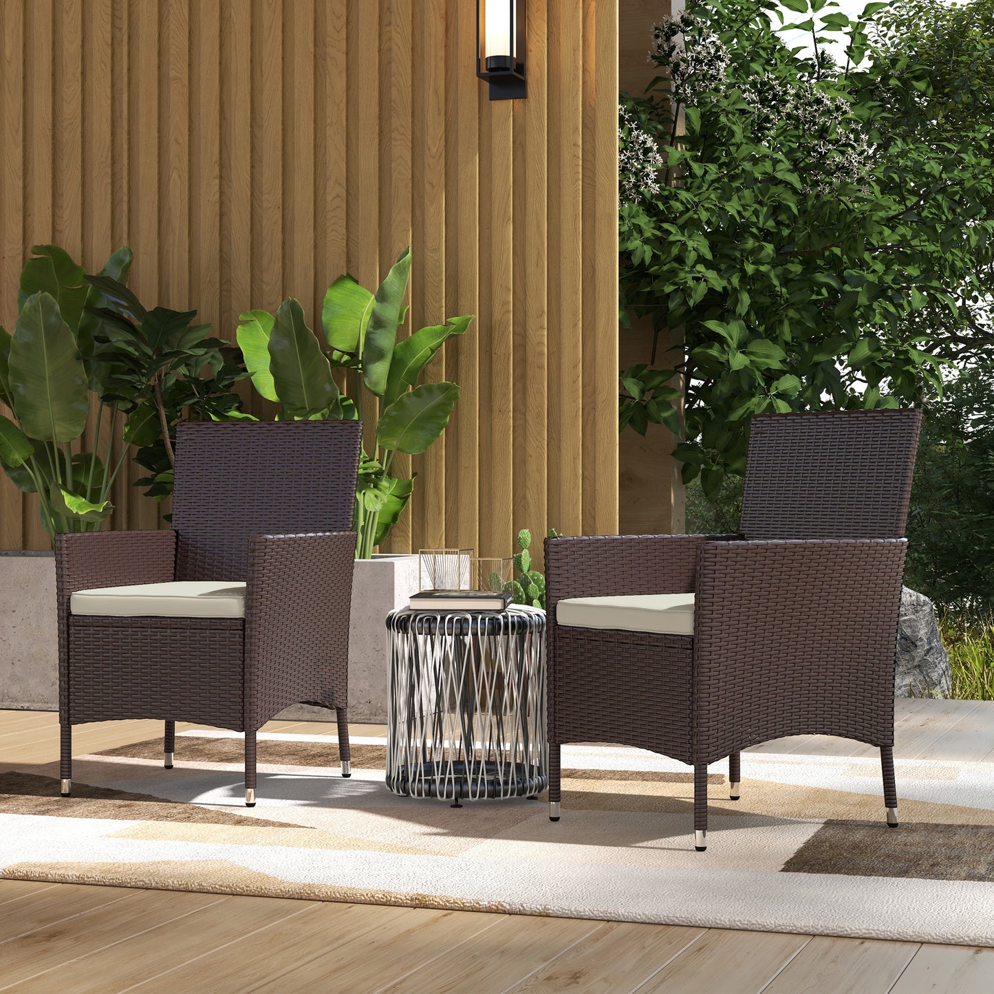 Stackable Rattan Dining Chairs Set with Cushions - Dark Coffee
