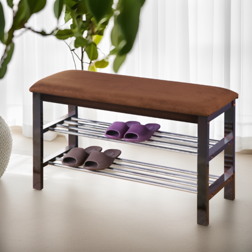 Wood Shoe Bench with Chocolate Microfiber Seat - Espresso