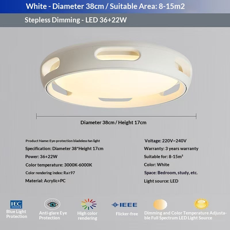 Leafless Dimmable Fan-Light with Full Spectrum Eye Protection for Bedroom
