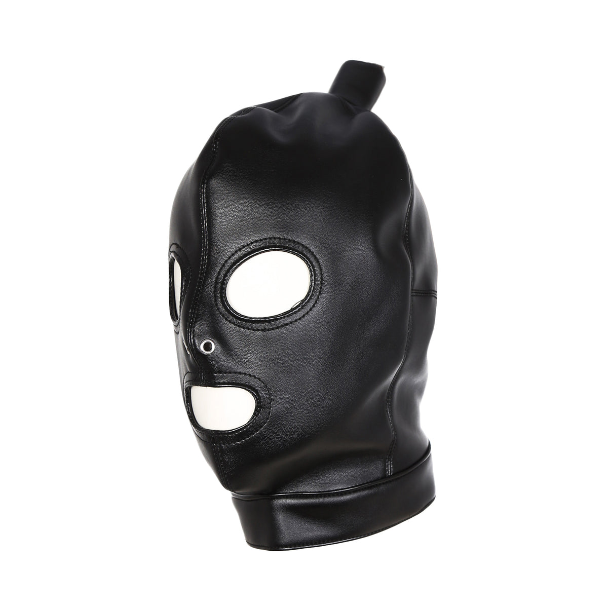 Women's Black Leather Mask and Hood Cover with Braid Option - Adult Wellness Accessory