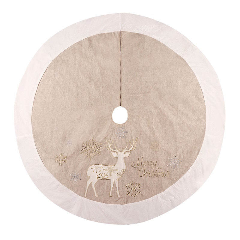 Gold and White Linen Christmas Tree Skirt - 48-Inch Holiday Decor