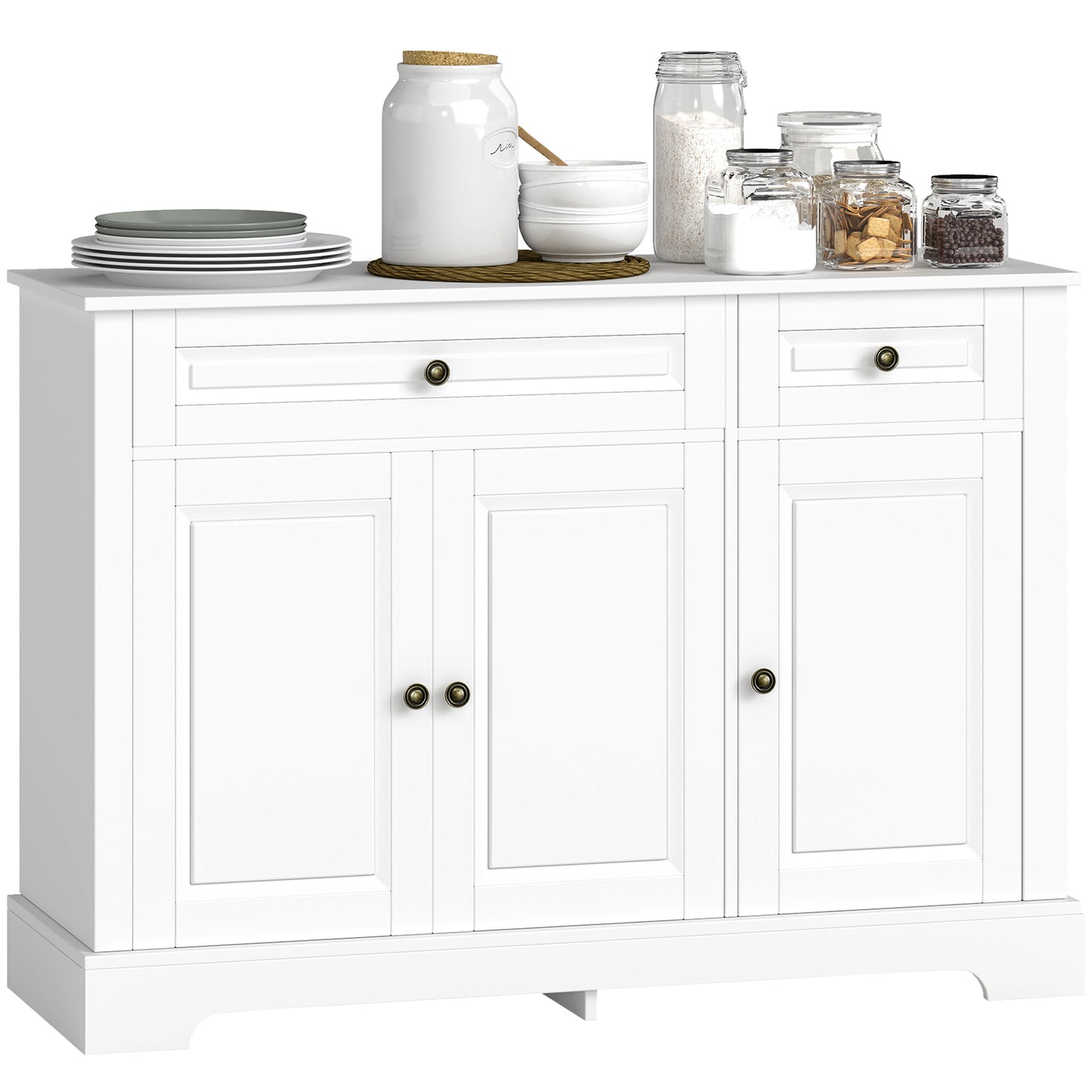 Modern White Sideboard Buffet Cabinet with 2 Drawers & Adjustable Shelves