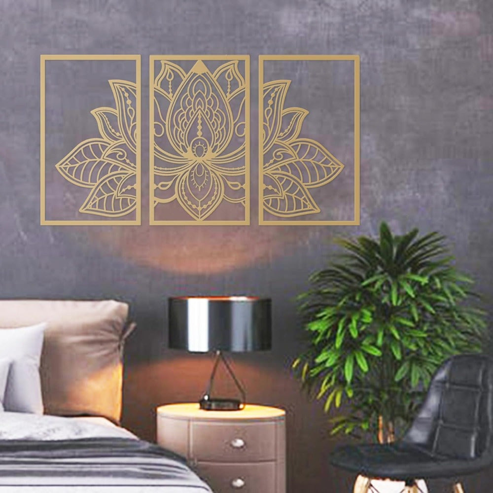 Golden Lotus Mandala Wall Art - Handmade Wrought Iron Decor