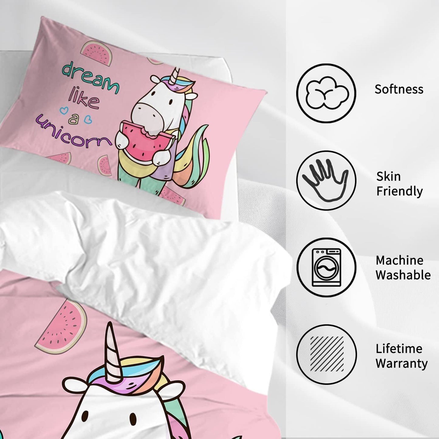 Watermelon Duvet Cover Set - Queen Size, Pink, 3 Pieces