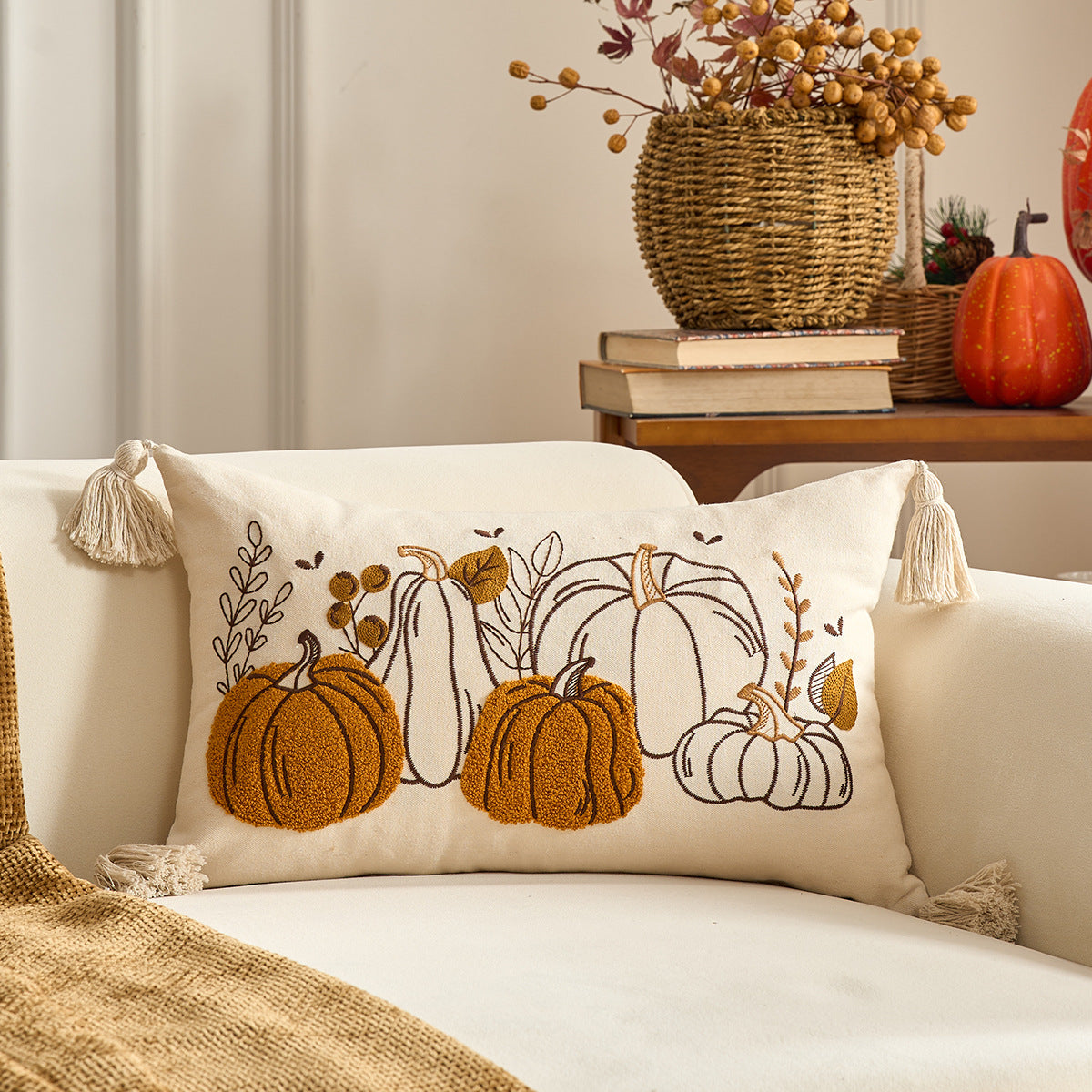 Autumn Maple Leaf Pumpkin Pillow Cover for Sofa & Living Room Decor