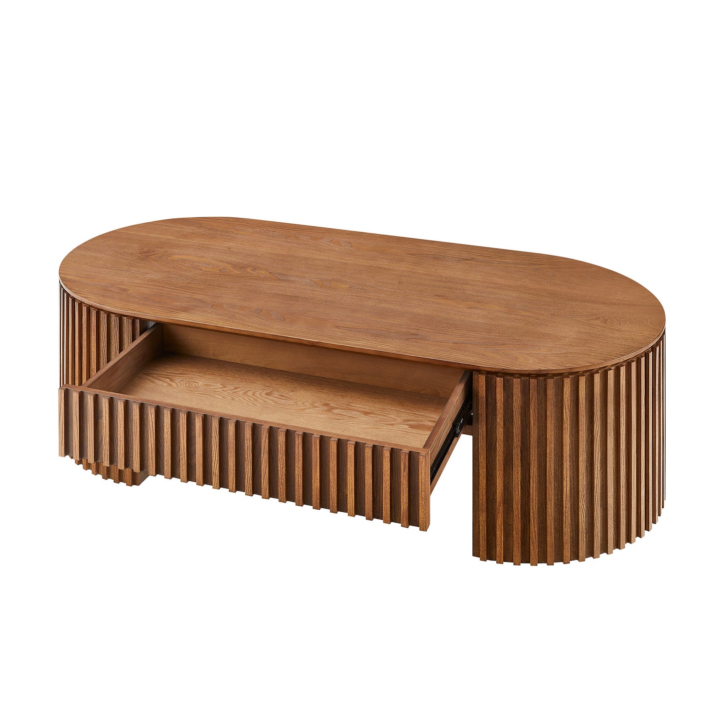 51.18 Oval Wood Coffee Table With Drawer Mid Century Modern Unique