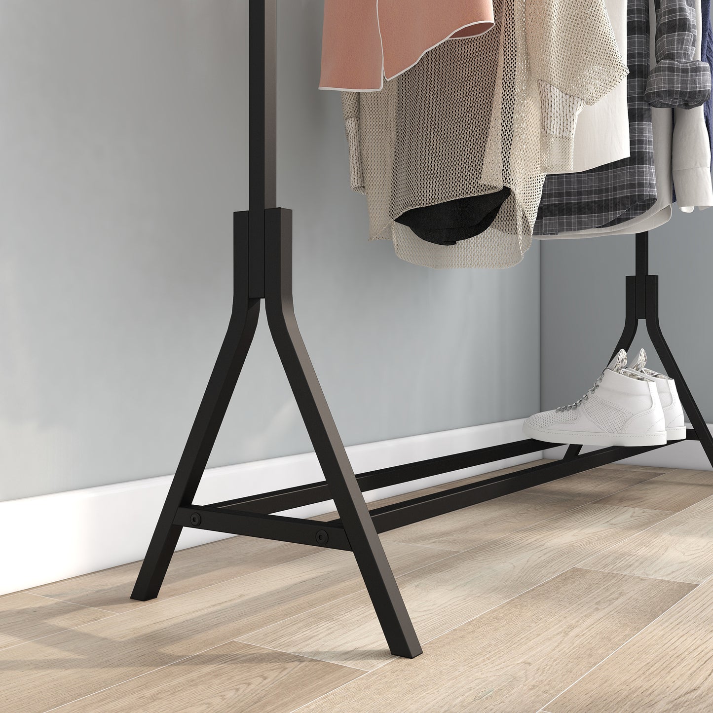 Freestanding Garment Rack - Multi-functional Black Clothing Hanger