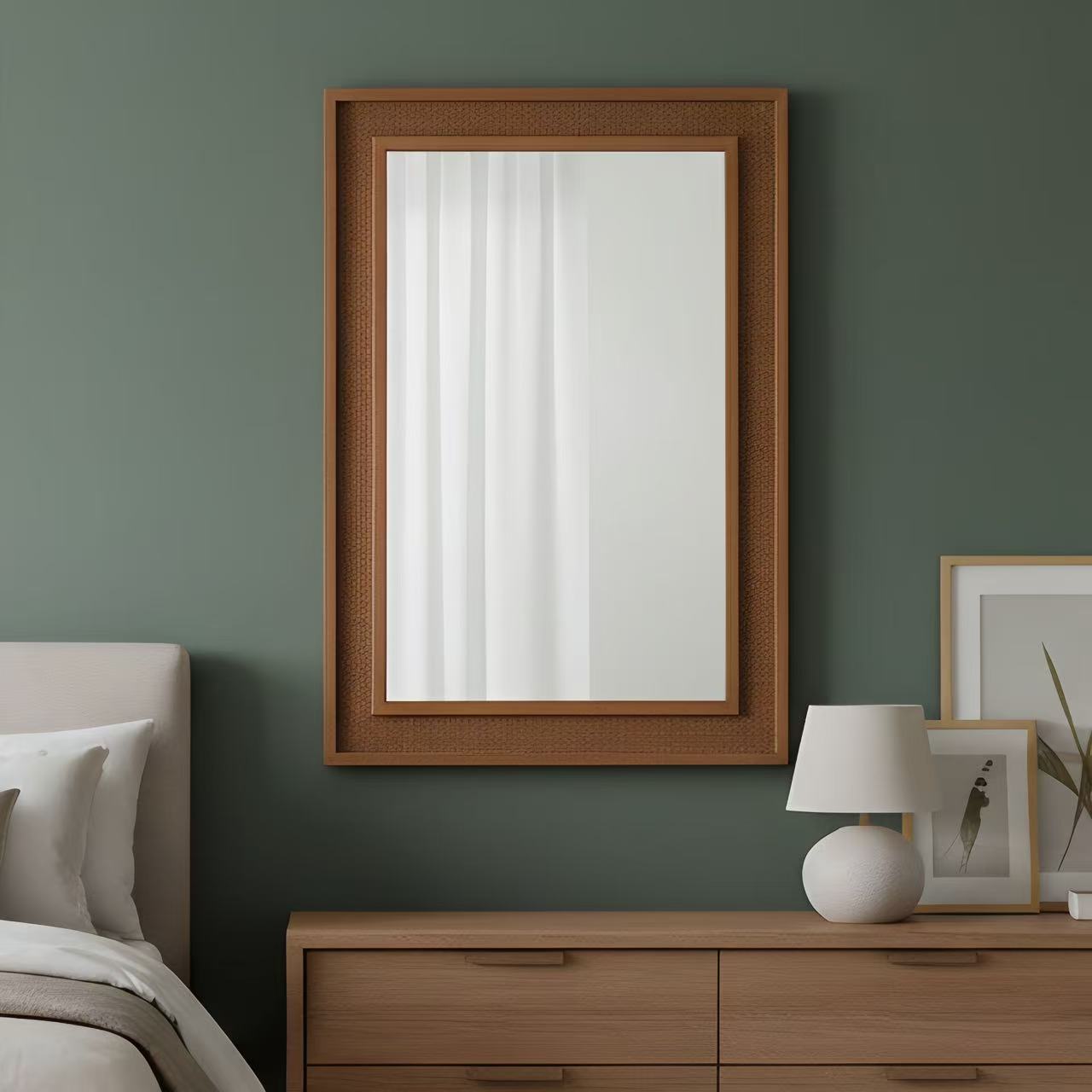 Rattan Rectangle Decorative Mirror - Yellowish Brown 24"x36"