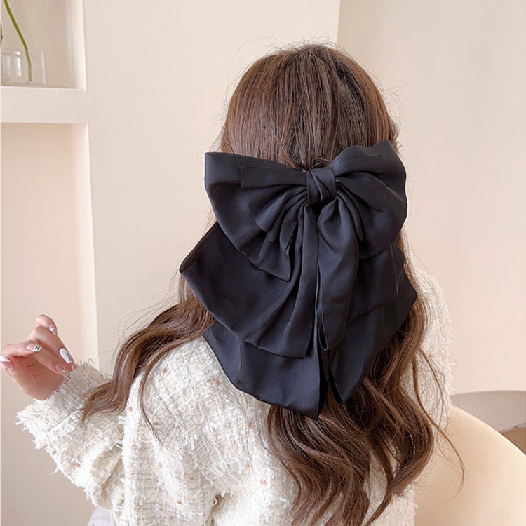 French Satin Multi-Layer Bow Hairpin - Elegant Hair Accessory