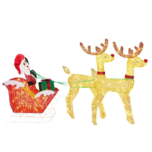 Lighted Reindeer Pulling Sleigh Christmas Decoration - Pre-lit Holiday Decor