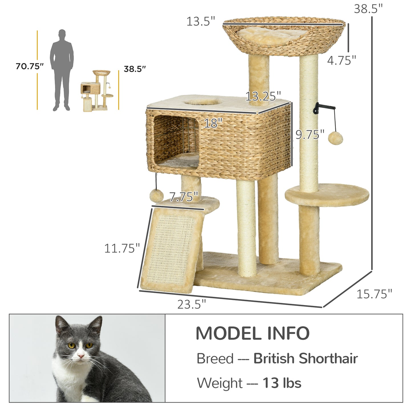 Indoor Cat Tree with Scratching Posts and Cozy Condo - Beige