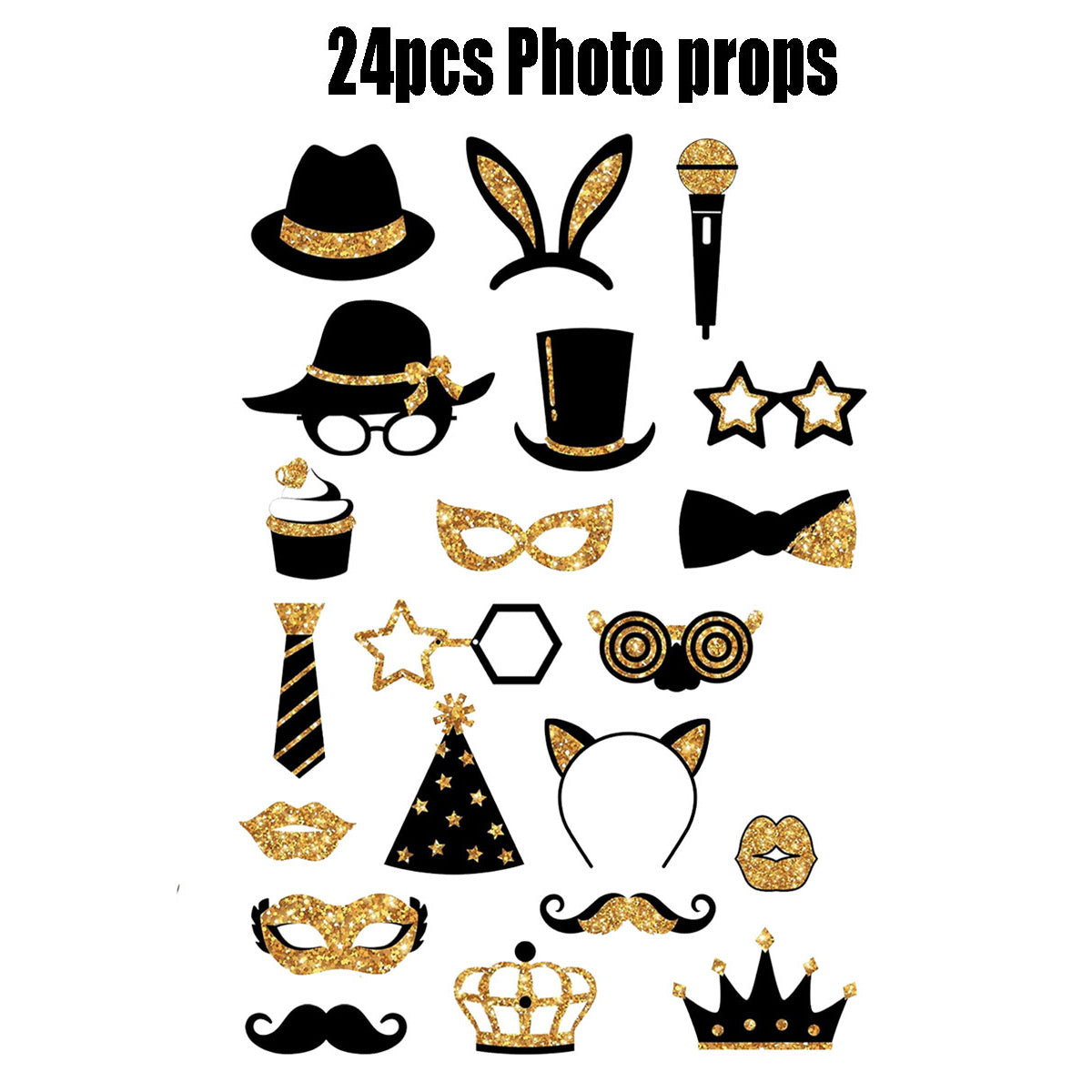 24-Piece Birthday Photo Prop Set - Gold & Black Theme