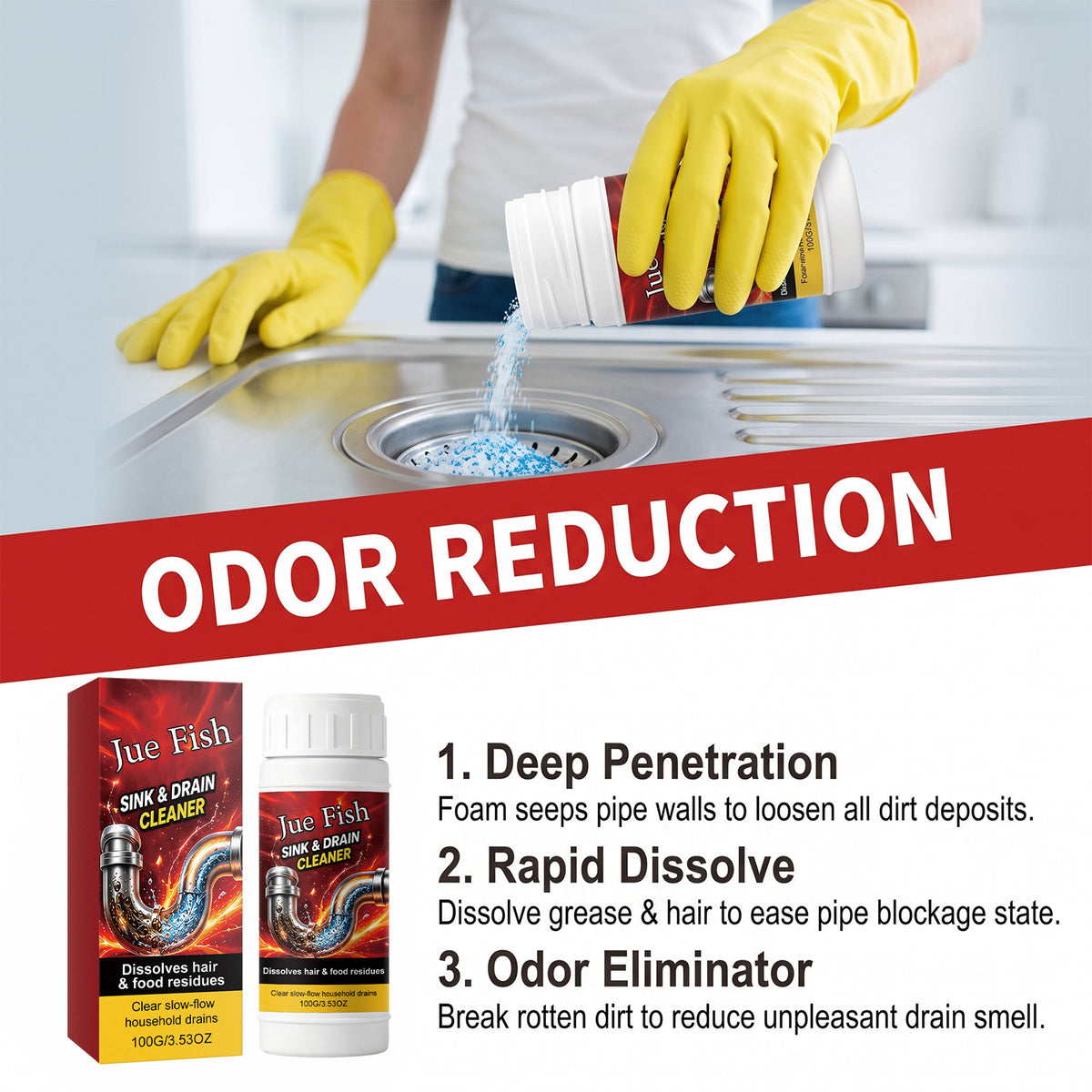 Drain Cleaning Powder - Anti-Clogging, Deodorizing & Unclogging Agent 100g