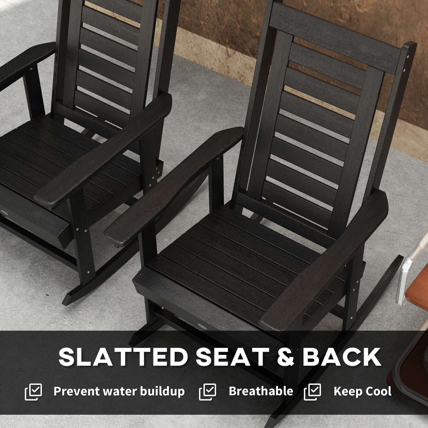 2-Piece Outdoor Rocking Chair Set - Black HDPE Rockers