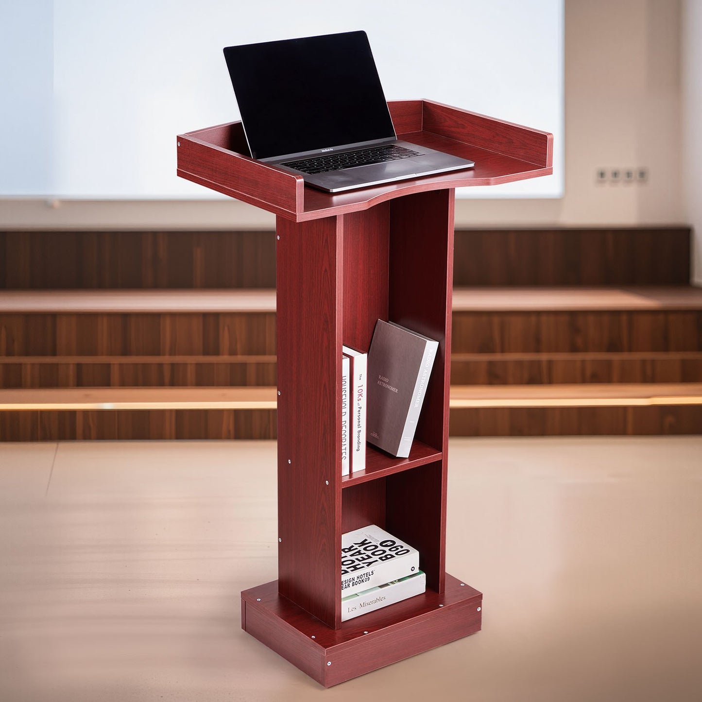 41-Inch Wooden Podium Stand with Storage Shelf - Brown