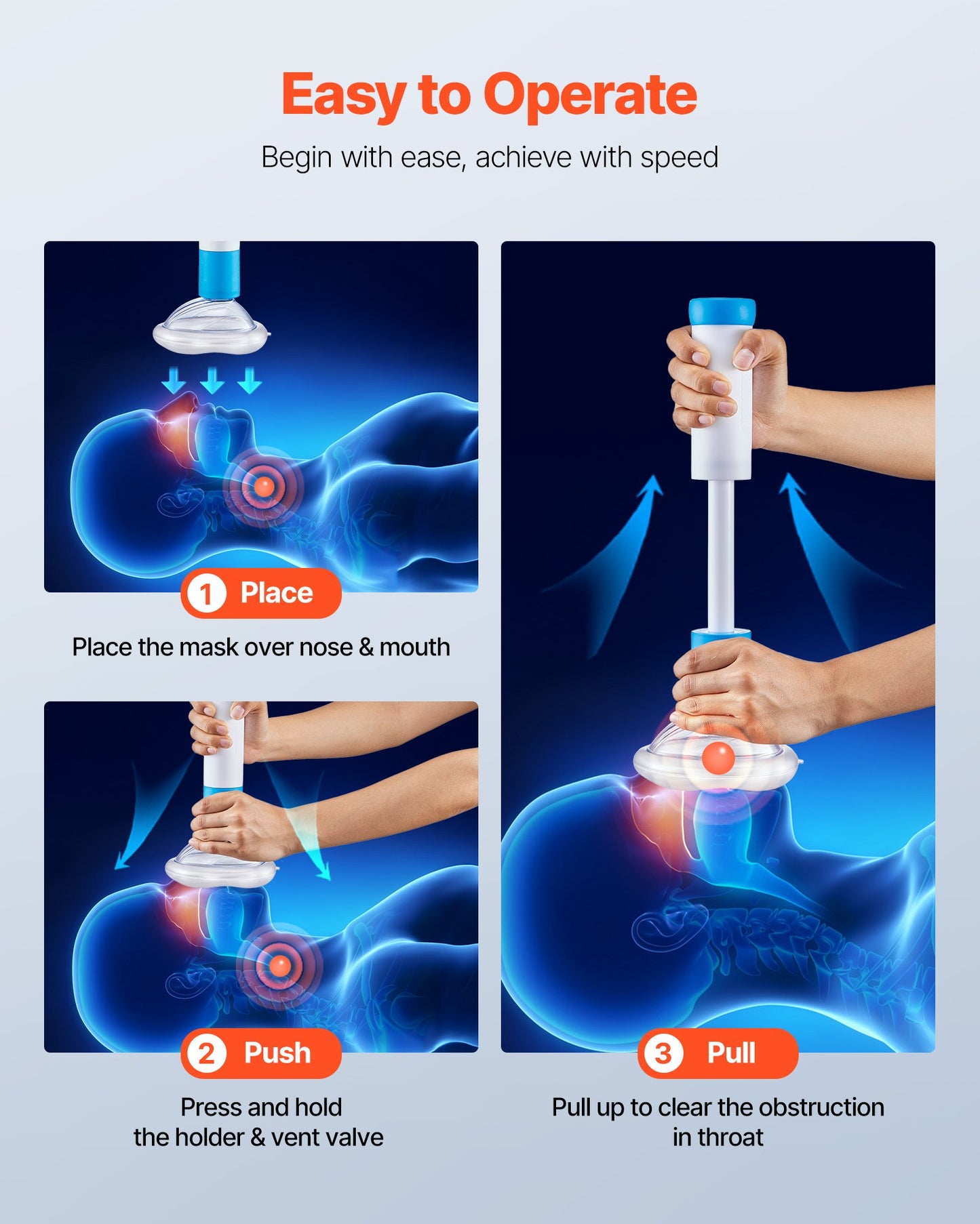 Portable Choking Rescue Device with Suction Pump - Blue