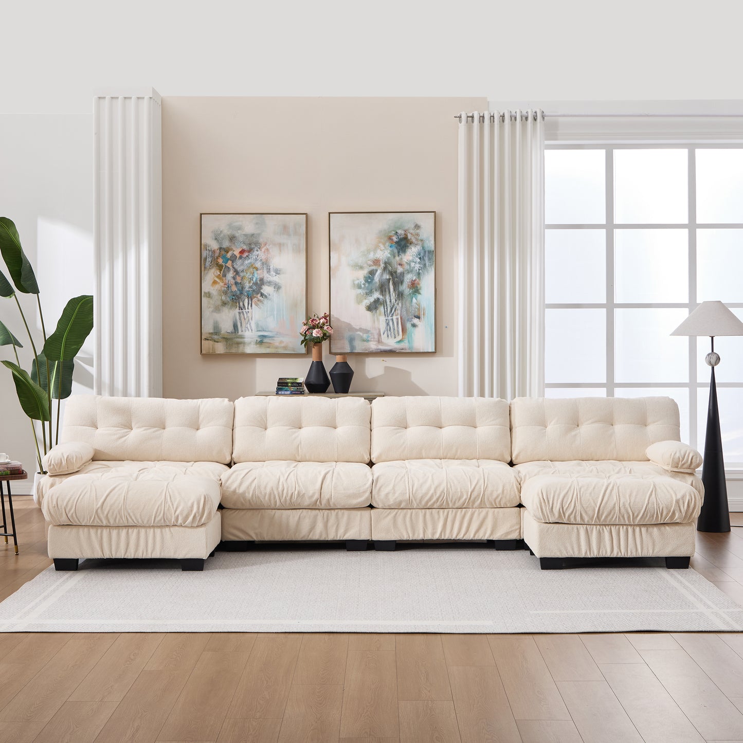 U Shaped Modular Sectional Sofa - Comfy Cloud Couch with 6 Pillows
