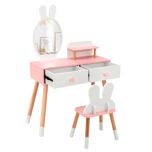 Kids 2-in-1 Vanity Table Set with Detachable Mirror - White