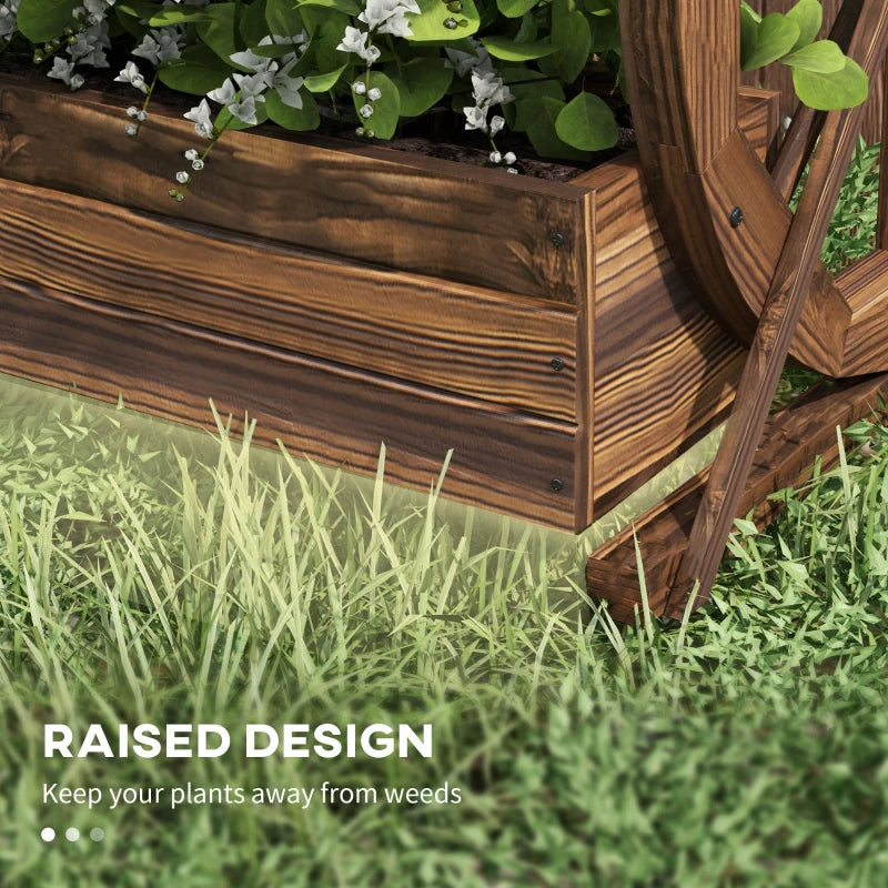 Wooden Wagon Planter Box 2-Tier Raised Garden Bed for Vegetables Flowers Herbs