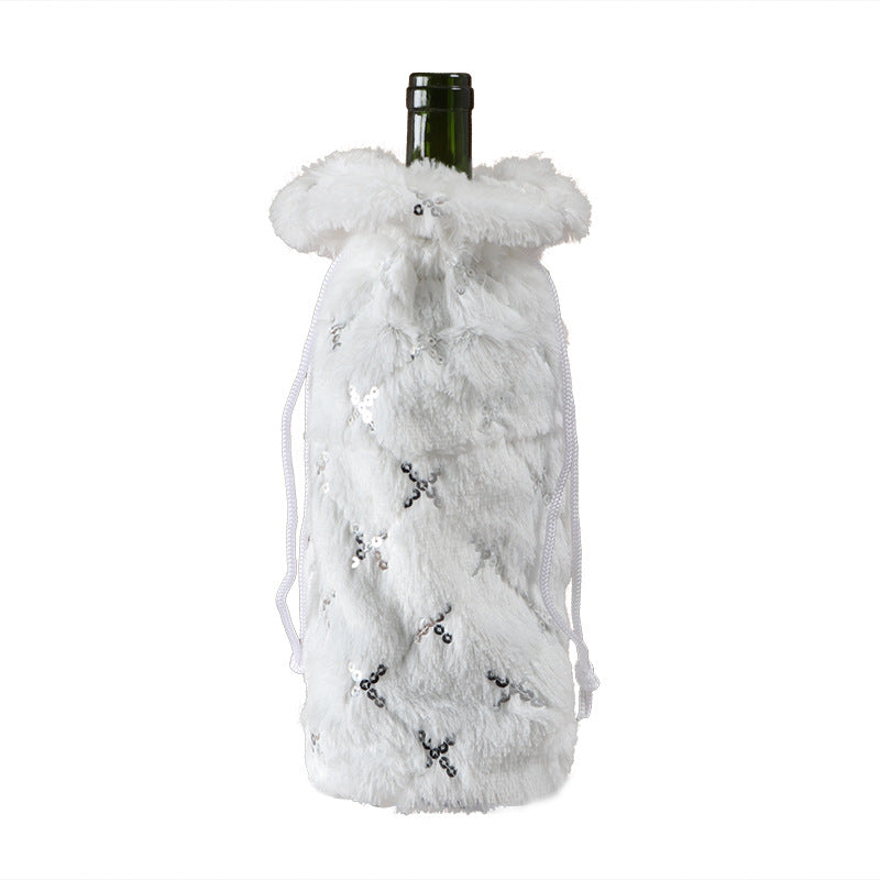 Christmas Bottle Cover Plush Snowflake Sequin Embroidered Fleece 9x9x32cm