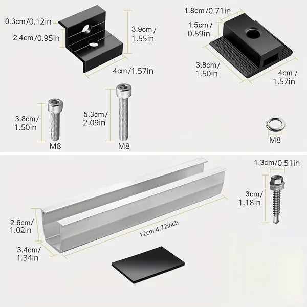 12cm U-Shaped Solar Panel Mounting Rails Bracket Set for PV Modules