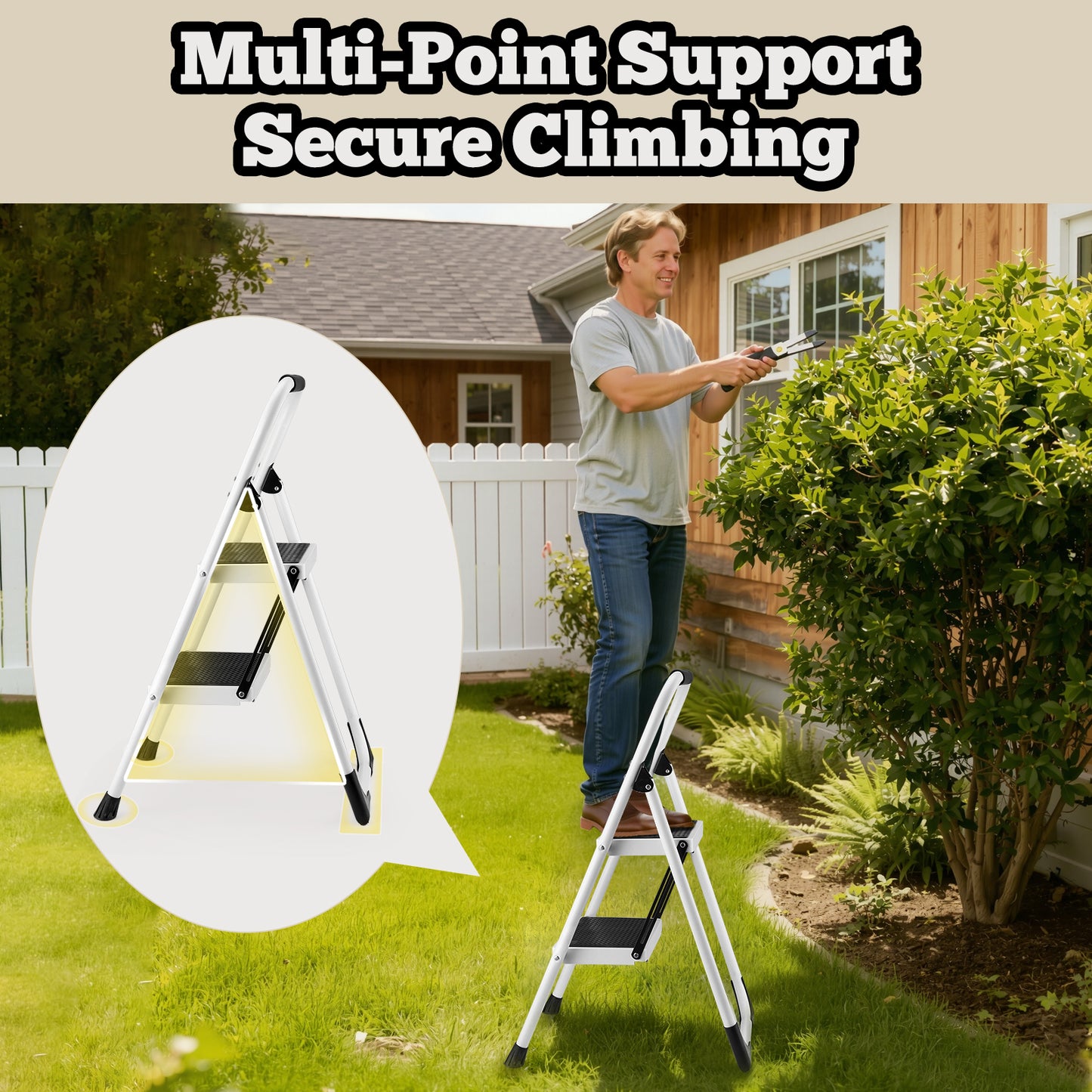 White 2-Step Folding Ladder Stool - Compact Home Step Ladder